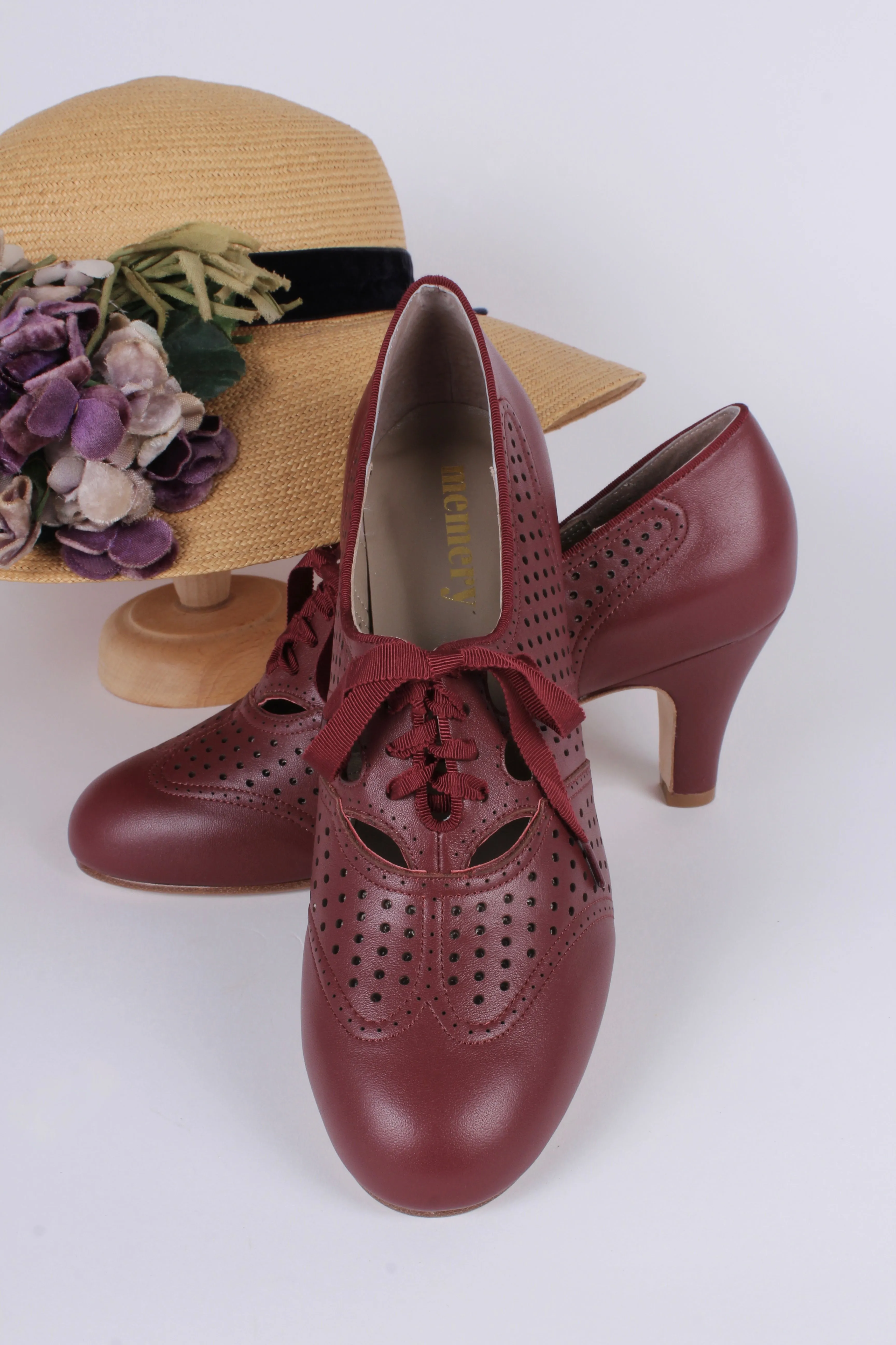 1930s everyday oxford high heel shoes - Brown Red - Marie