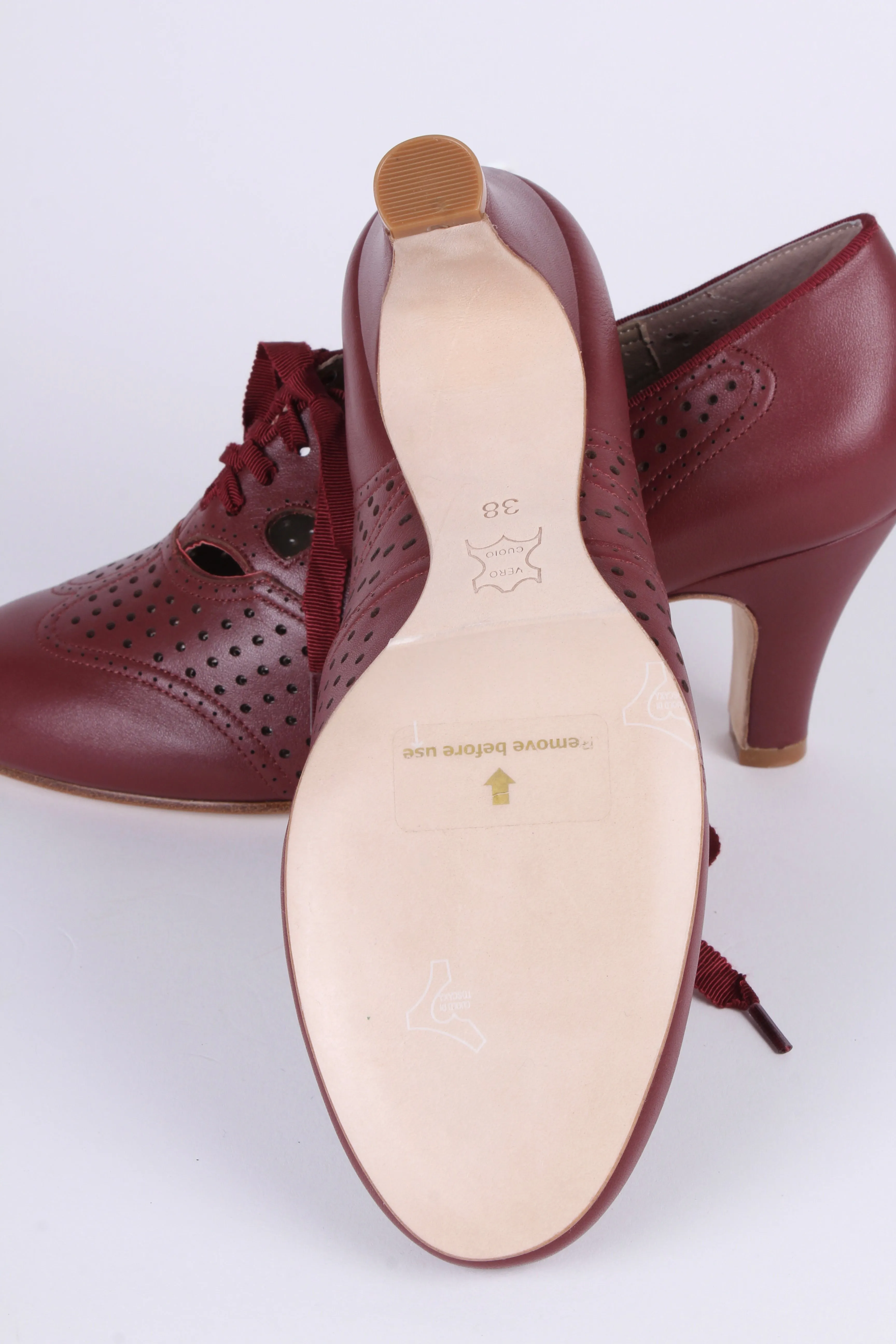 1930s everyday oxford high heel shoes - Brown Red - Marie