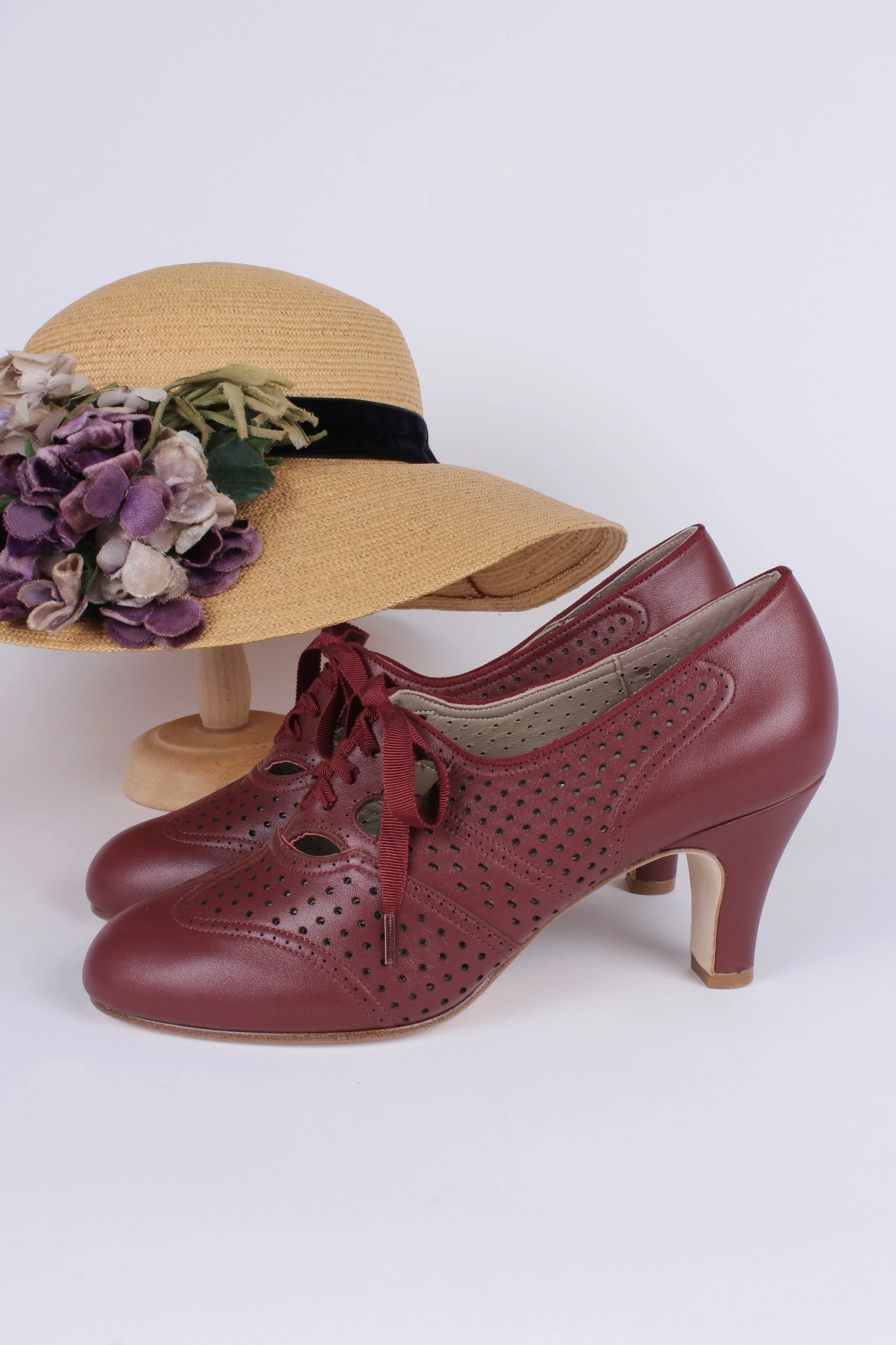 1930s everyday oxford high heel shoes - Brown Red - Marie