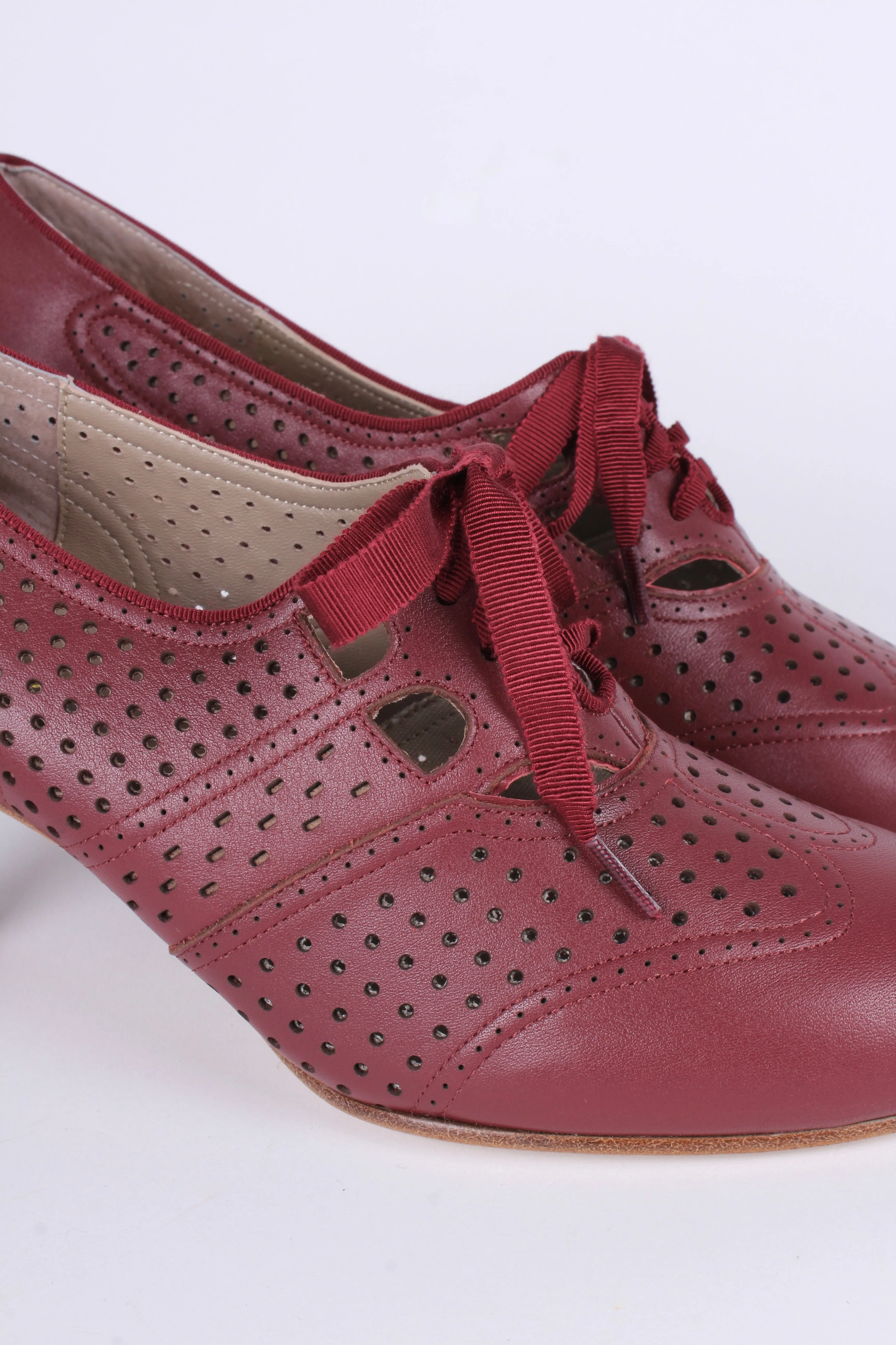 1930s everyday oxford high heel shoes - Brown Red - Marie