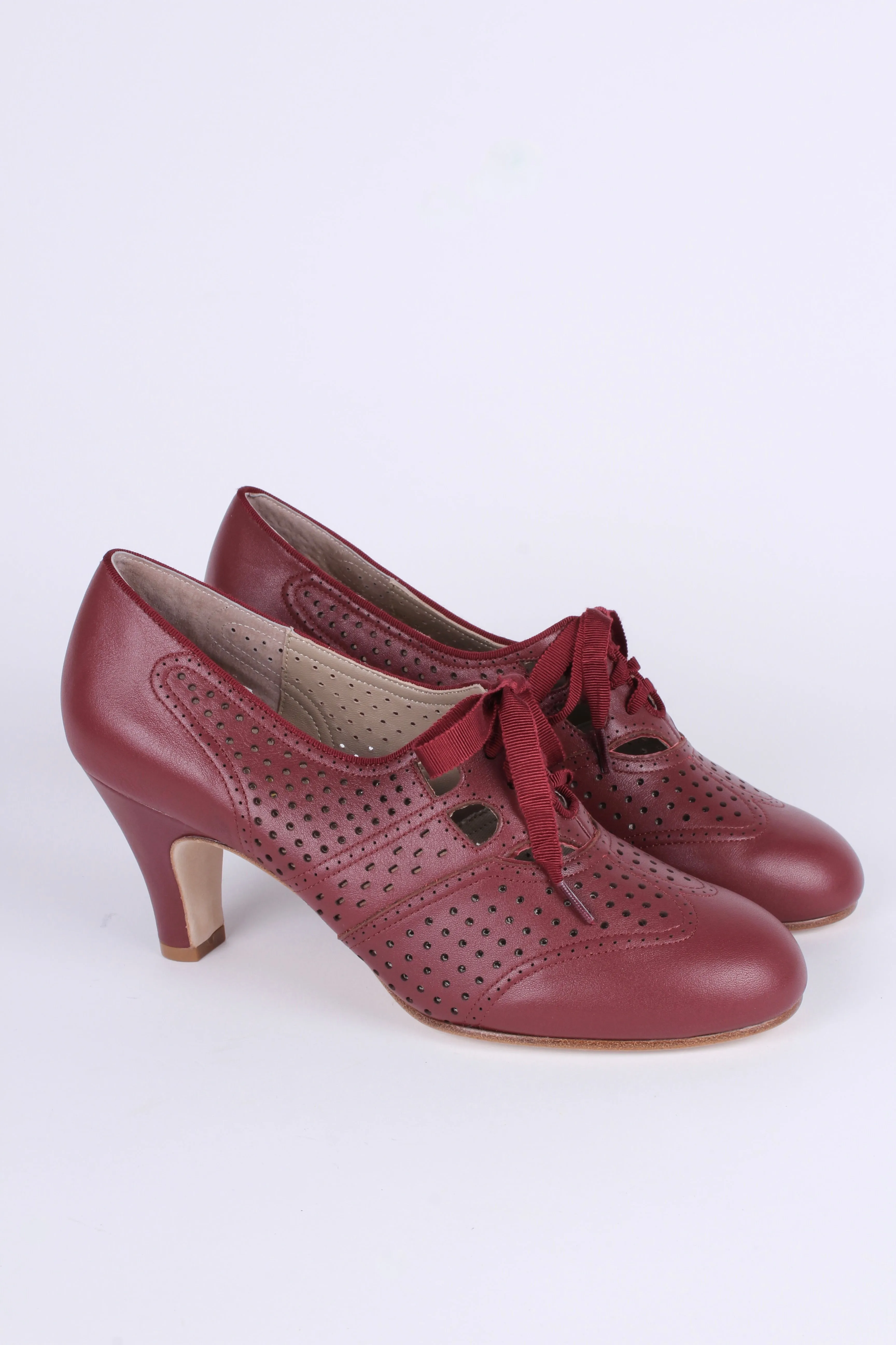 1930s everyday oxford high heel shoes - Brown Red - Marie