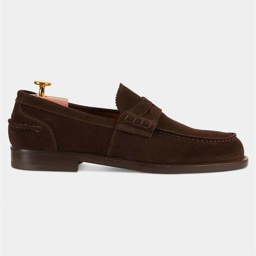 6 CM / 2.36 Inches (No Shoe Last) - CMR CHAMARIPA High Increasing Shoes - Raised Heel Shoes - Handcrafted Dark Brown Suede Penny Loafers