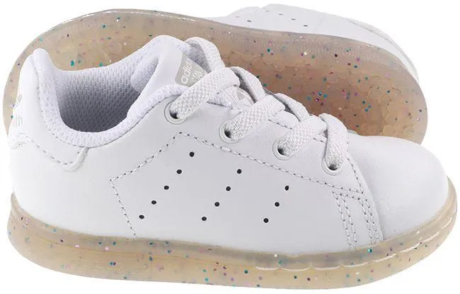 Adidas Originals Trainers Infants Stan Smith EL White Grey Glitter