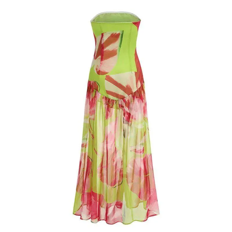 Alma Strapless Floral Printed Maxi Dress