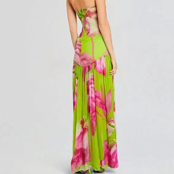 Alma Strapless Floral Printed Maxi Dress