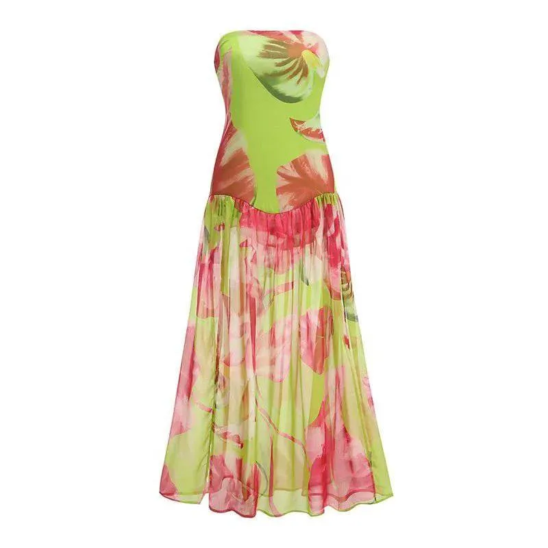 Alma Strapless Floral Printed Maxi Dress