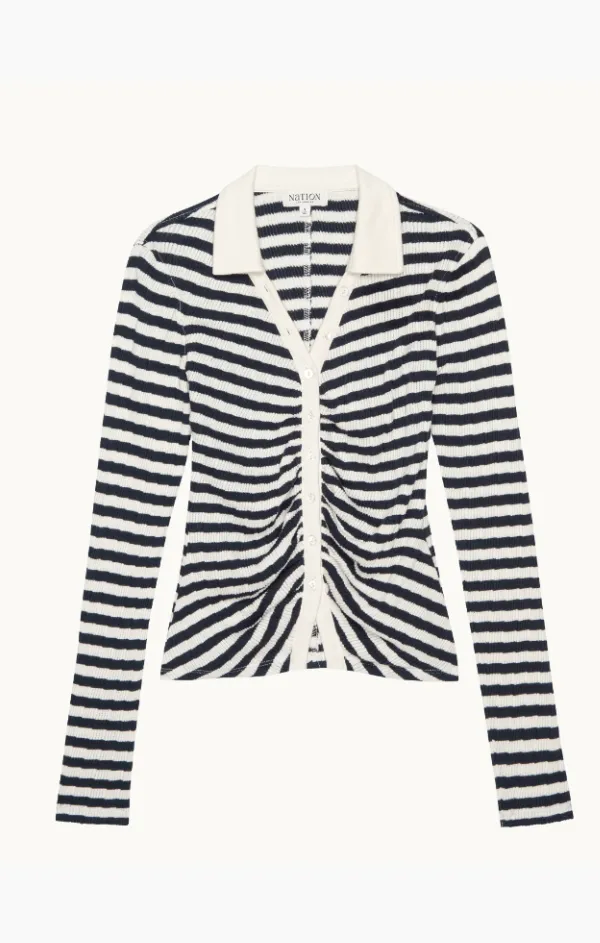 Ami Henley Pointelle Stripe Top