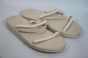 ANCIENT GREEK SANDALS Ladies Cream Leather 3-Strap Comfort Sole Sandals EU37 UK4