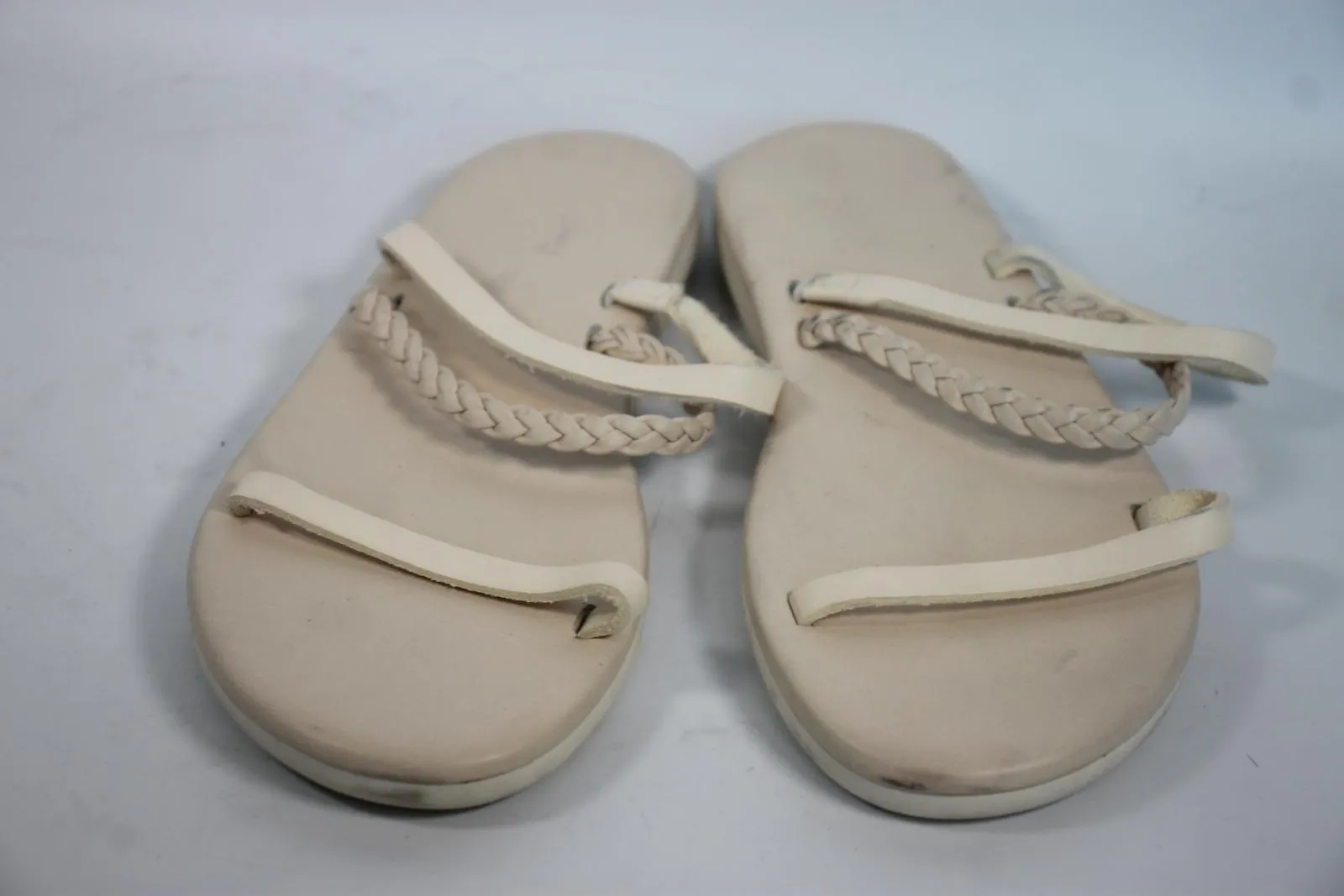 ANCIENT GREEK SANDALS Ladies Cream Leather 3-Strap Comfort Sole Sandals EU37 UK4