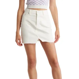 ASOS Raw Hem Front Slit White Denim Mini Skirt