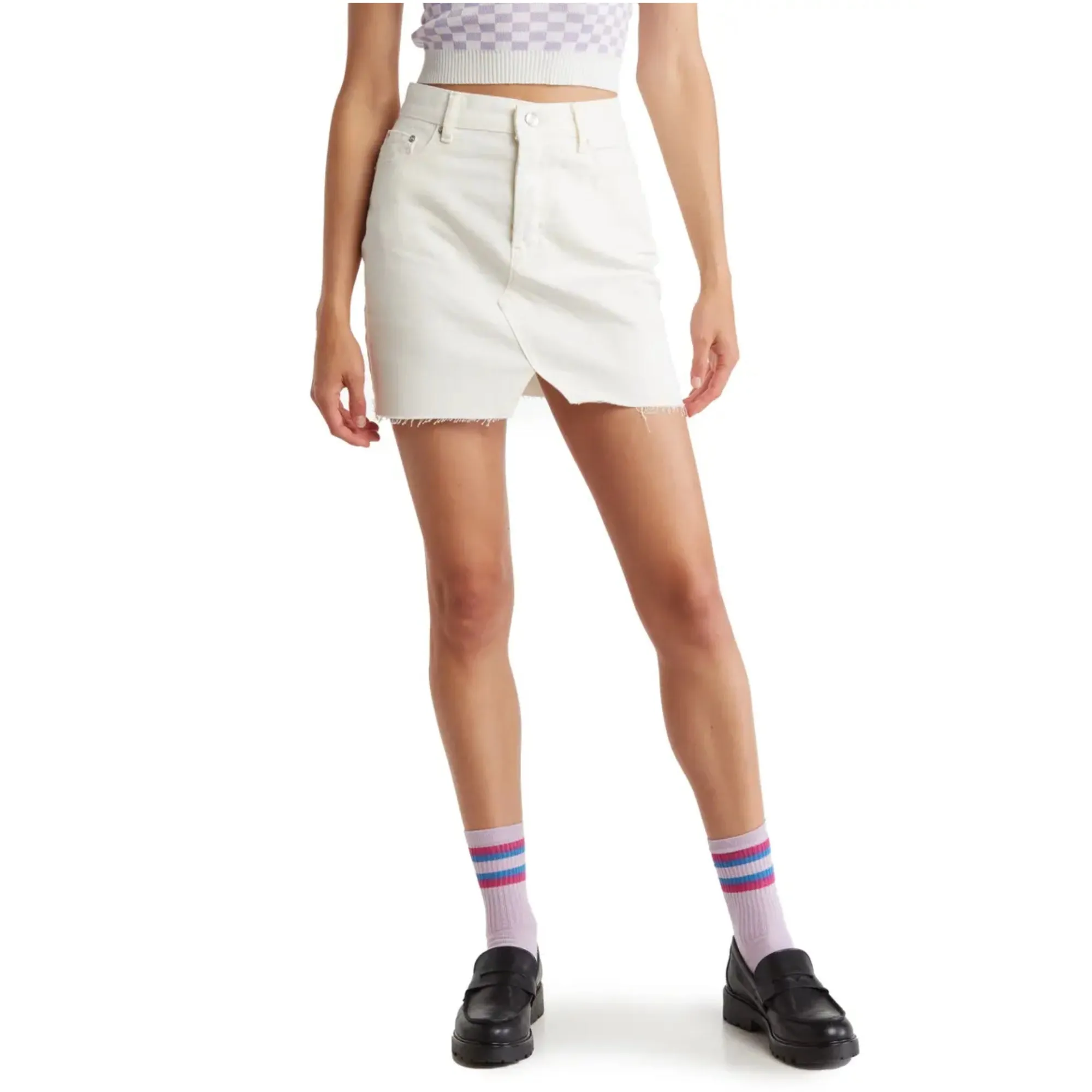 ASOS Raw Hem Front Slit White Denim Mini Skirt