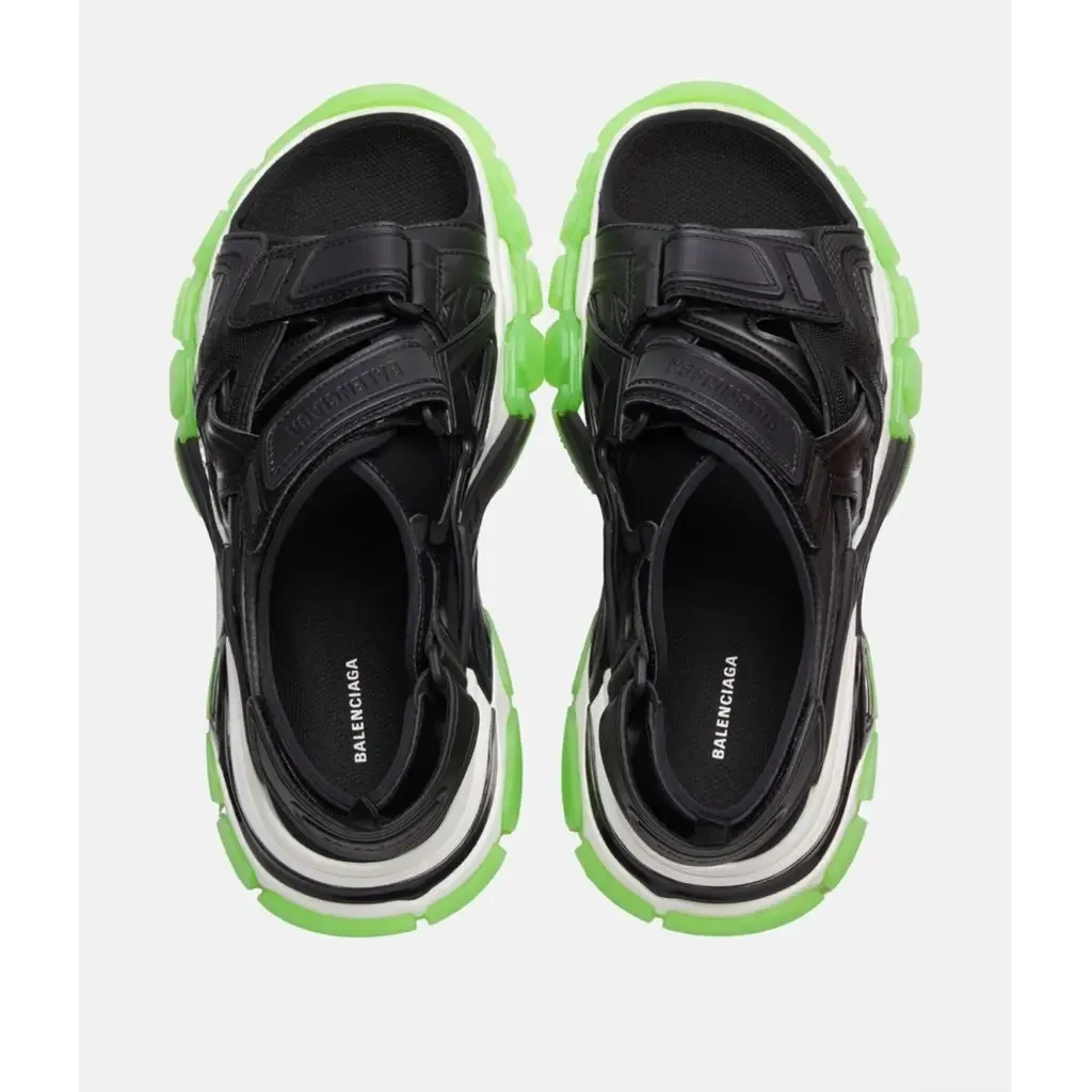 Balenciaga Track Sandal 'black, White And Green Sole'