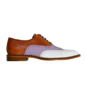 Belvedere Kurt in Almond, Plum, and White Exotic Ostrich / Suede / Calf-Skin Leather Oxfords