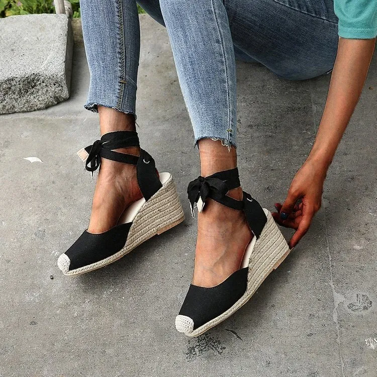 BerriesJam - Comfortable Lace Up On Heels Dancing Flax Espadrilles