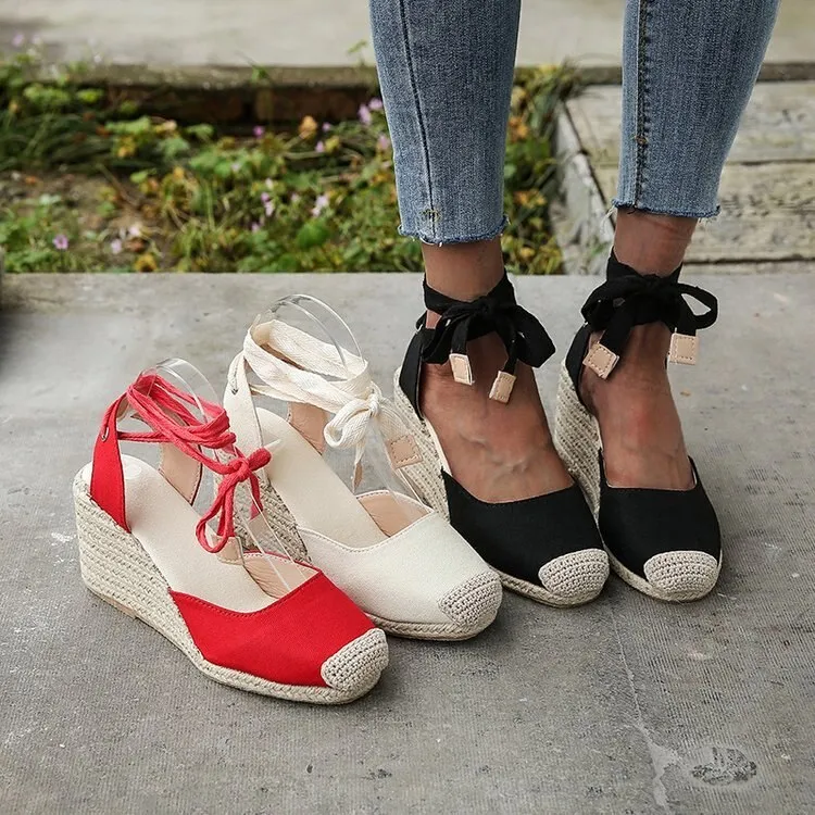 BerriesJam - Comfortable Lace Up On Heels Dancing Flax Espadrilles