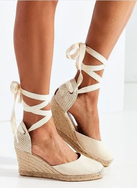 BerriesJam - Comfortable Lace Up On Heels Dancing Flax Espadrilles