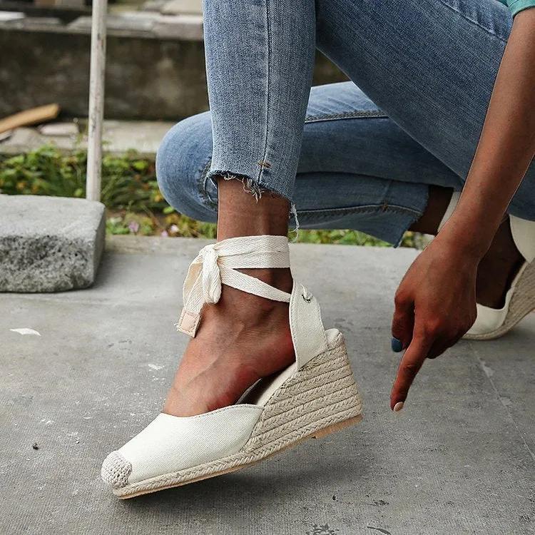 BerriesJam - Comfortable Lace Up On Heels Dancing Flax Espadrilles