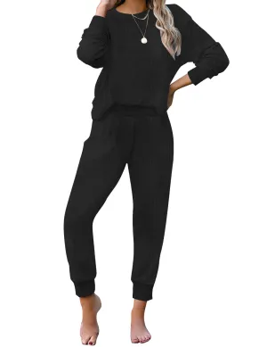 Black Abstract Print Long Sleeves Jogger Loungewear Set