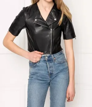 Black Cropped Leather Jacket Women