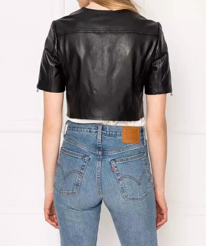 Black Cropped Leather Jacket Women