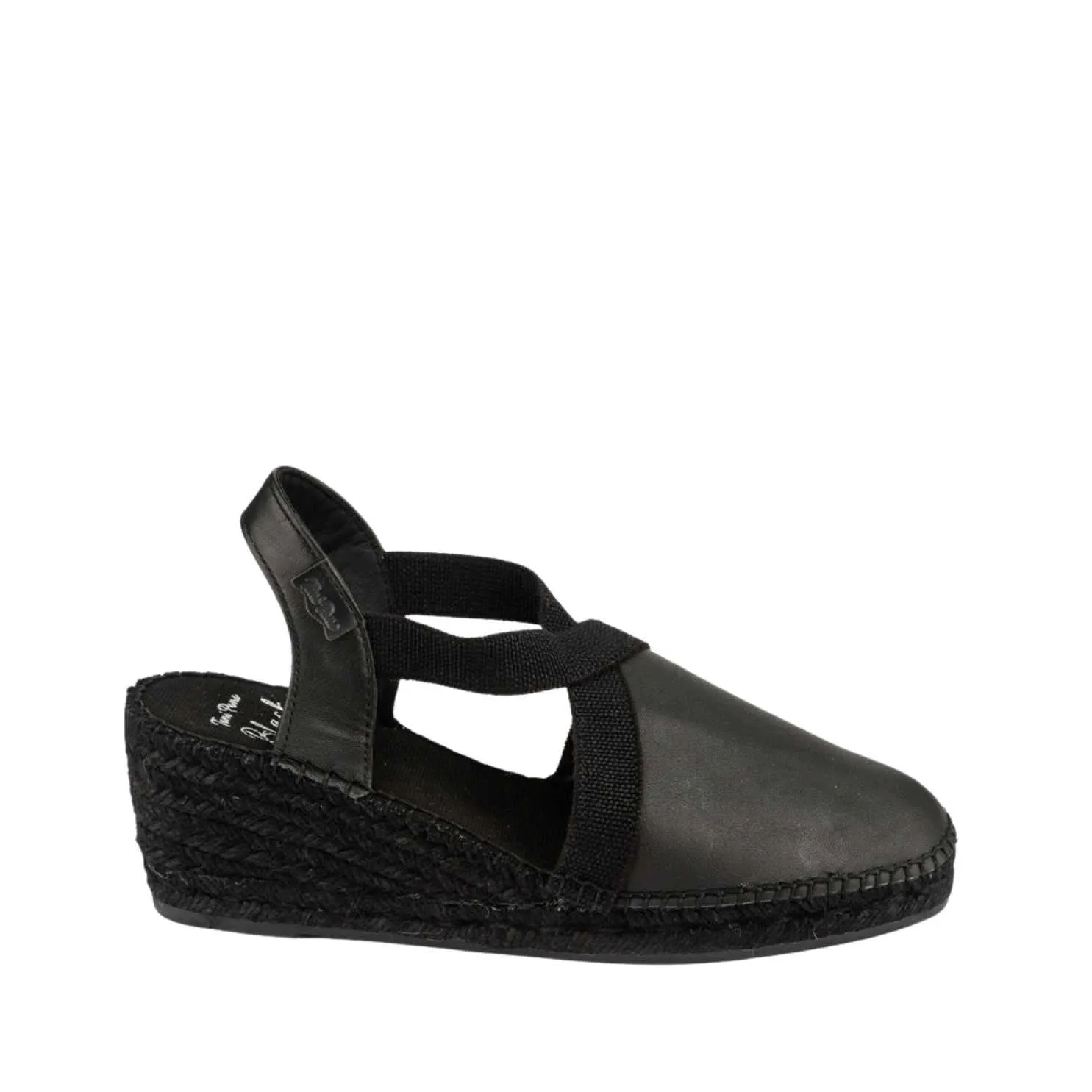 Black Leather Wedge Espadrille for Women - Tossa-BK