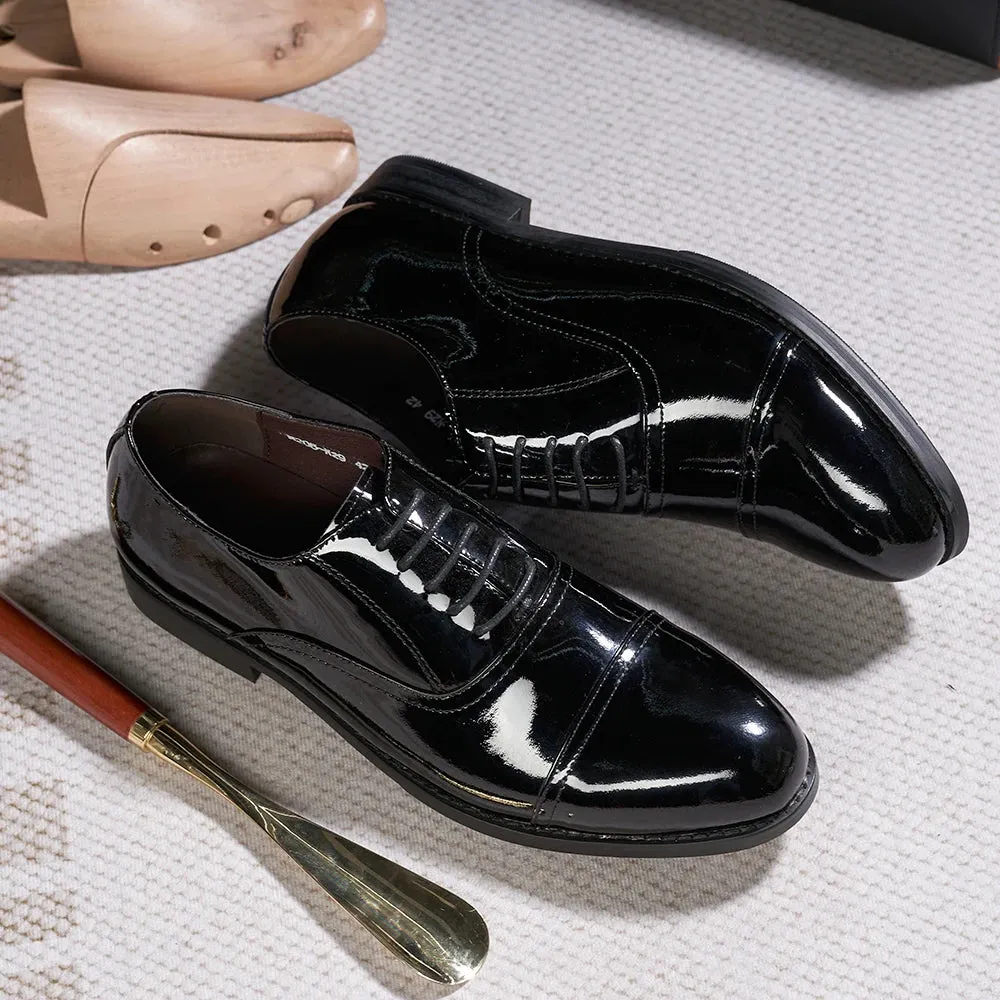 Black Shiny Solid Oxfords Shoes