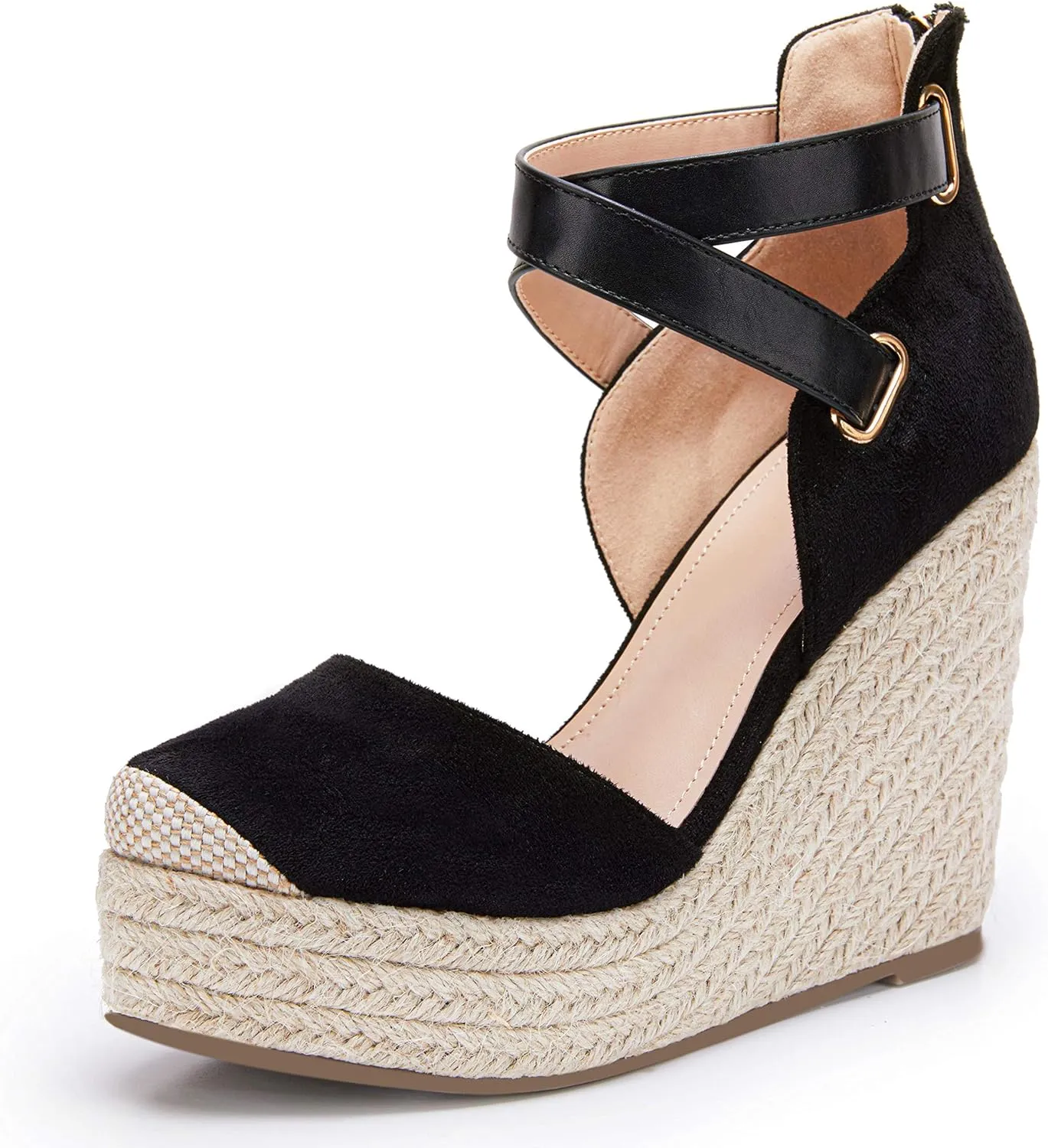 Brown Suede Wedge Ankle Strap Closed Toe Sandalse