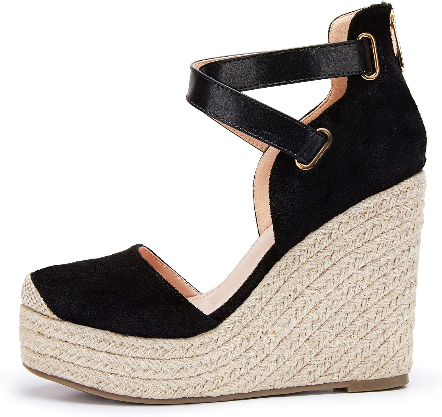 Brown Suede Wedge Ankle Strap Closed Toe Sandalse