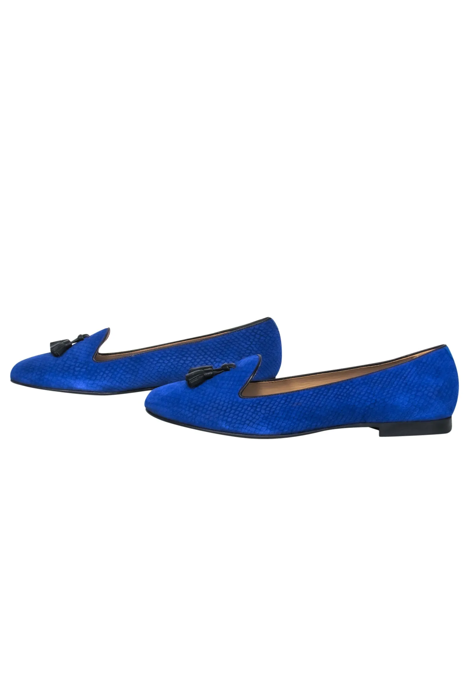 Chatelles - Blue Suede Snakeskin Embossed Loafers w/ Tassels Sz 10