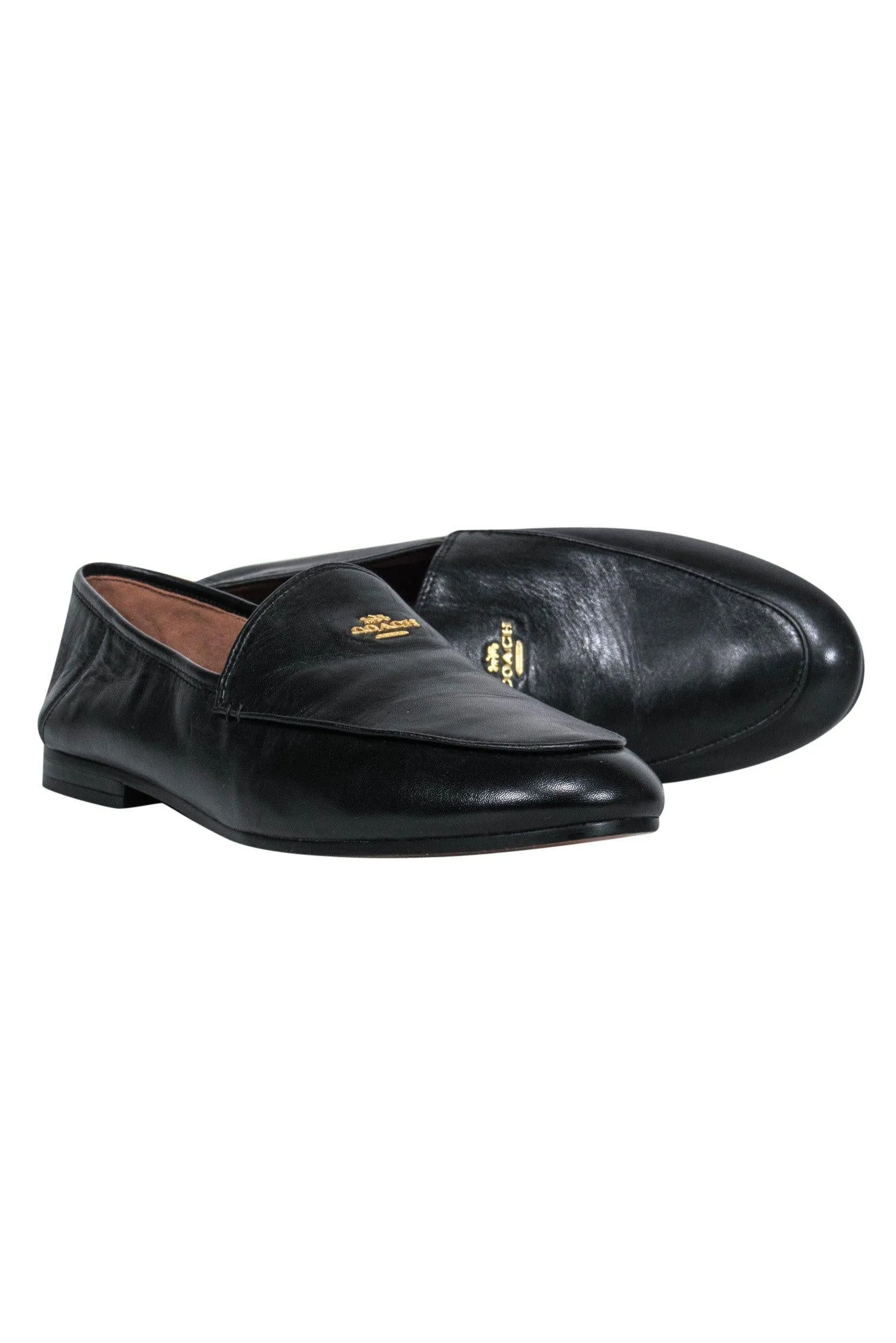 Coach - Black Leather Loafers w/ Gold Logo Sz 9.5