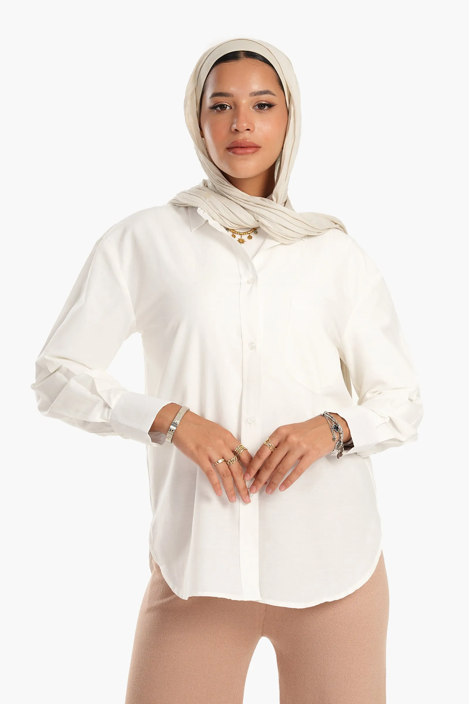 Cotton Blend Collared Shirt