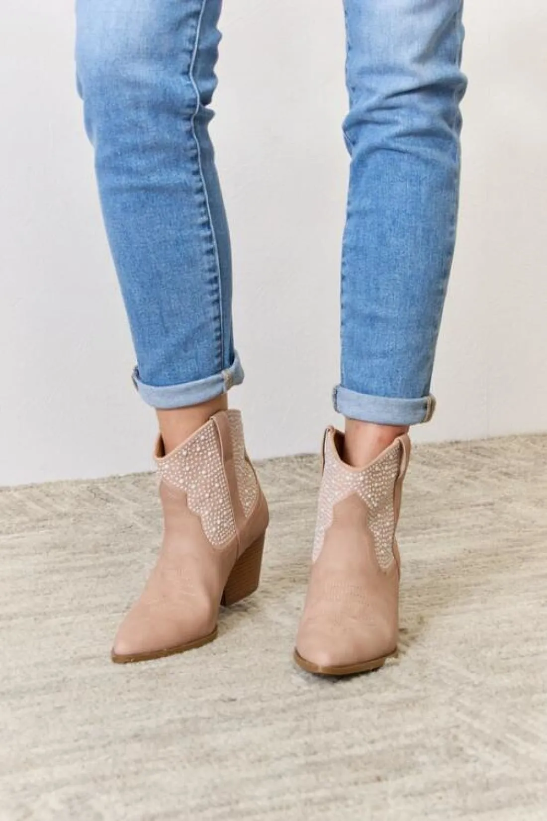 Cowgirl at Heart Rhinestone Booties in Beige