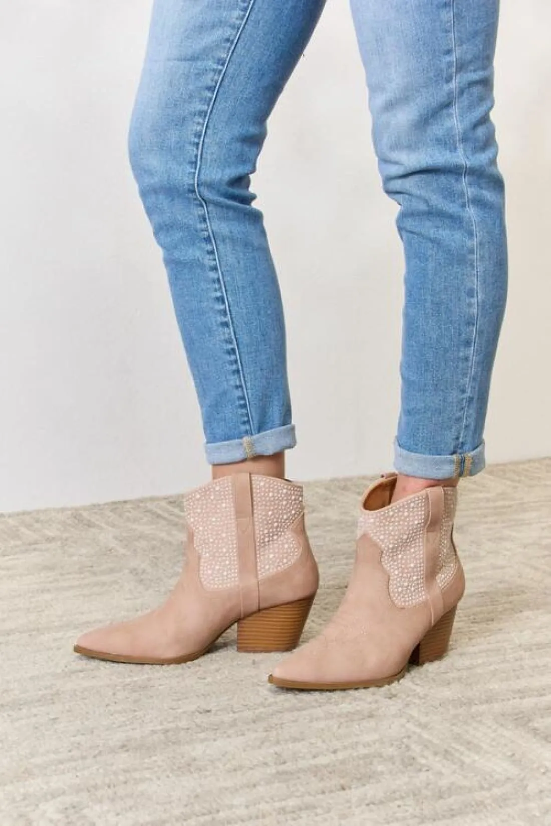 Cowgirl at Heart Rhinestone Booties in Beige