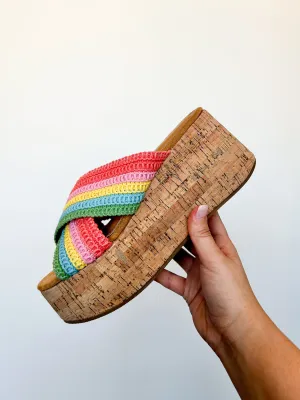 Crossover Cork Heel Sandals- Multi