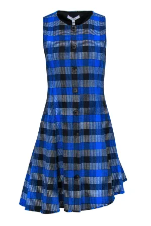 Derek Lam 10 Crosby - Blue Plaid Woven Button-Front A-Line Dress Sz 10