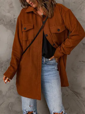 Drop Shoulder Button Down Collared Longline Shacket Coat