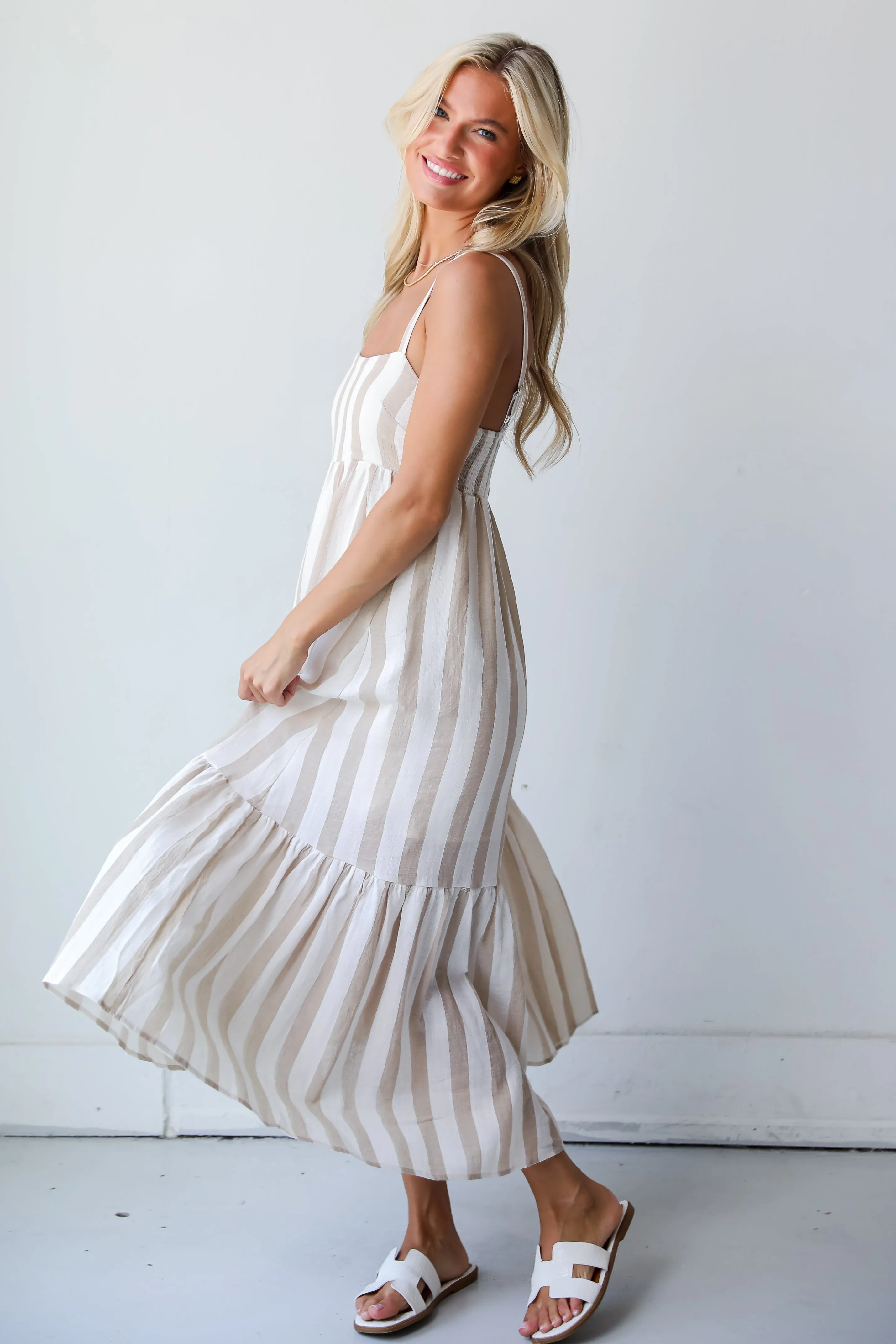 FINAL SALE - Effective Charm Taupe Striped Maxi Dress