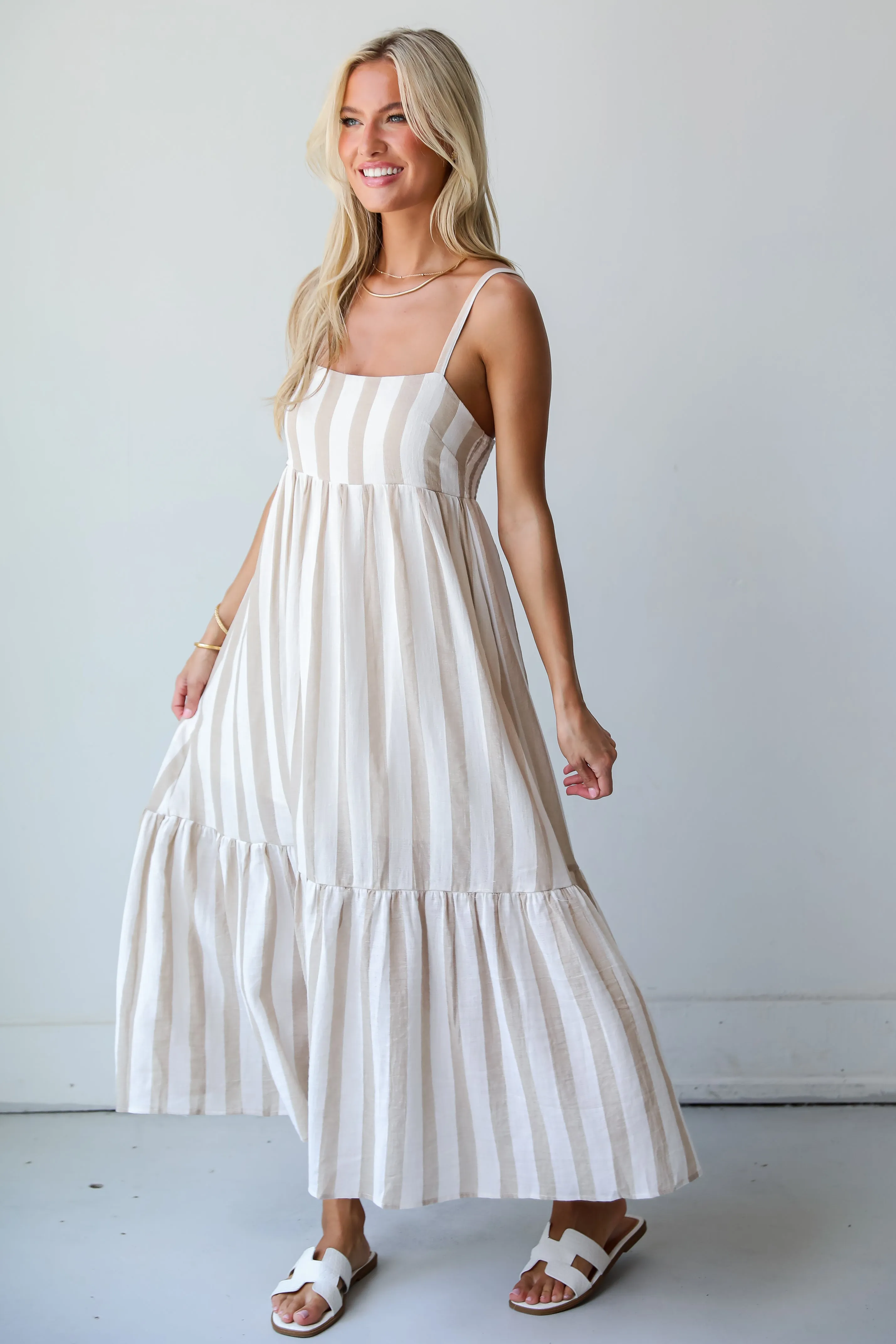 FINAL SALE - Effective Charm Taupe Striped Maxi Dress