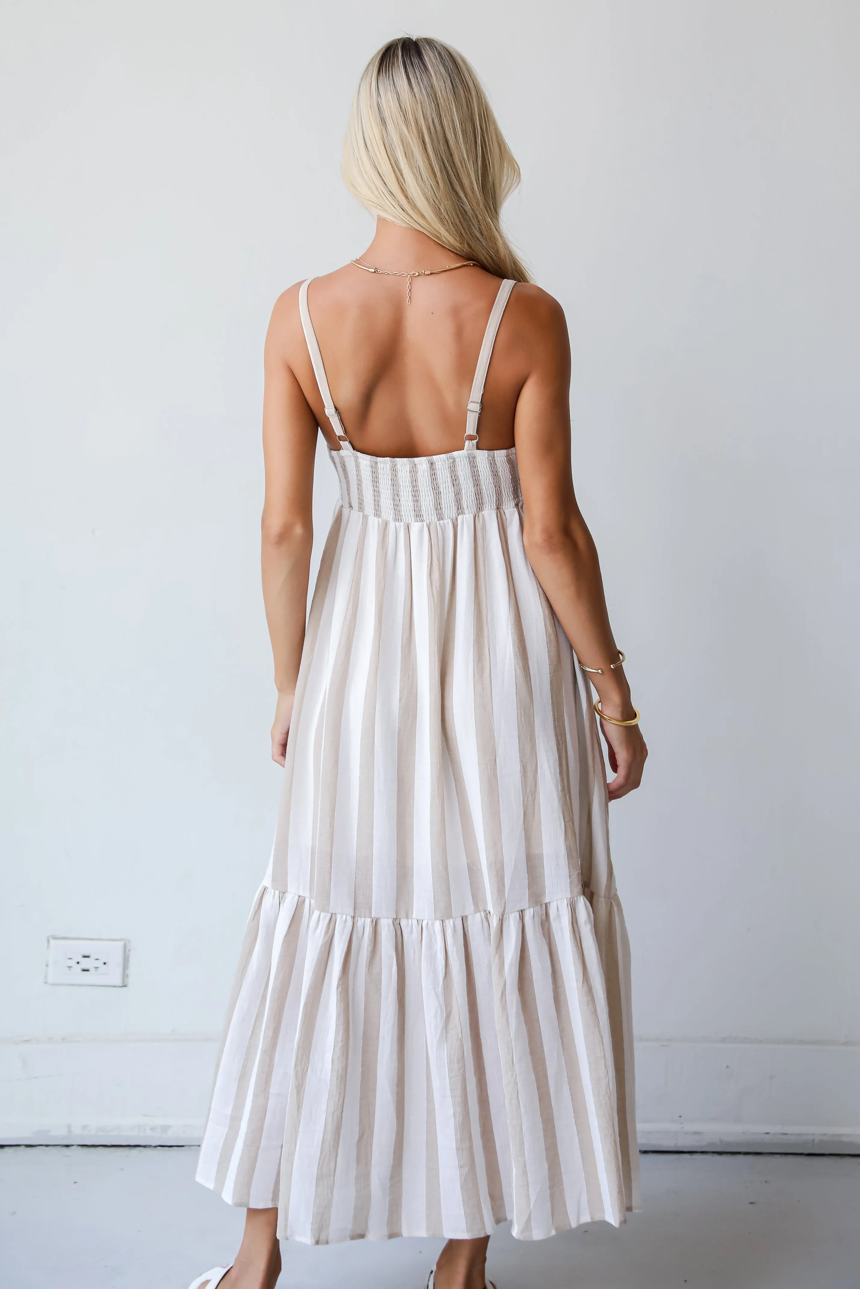 FINAL SALE - Effective Charm Taupe Striped Maxi Dress