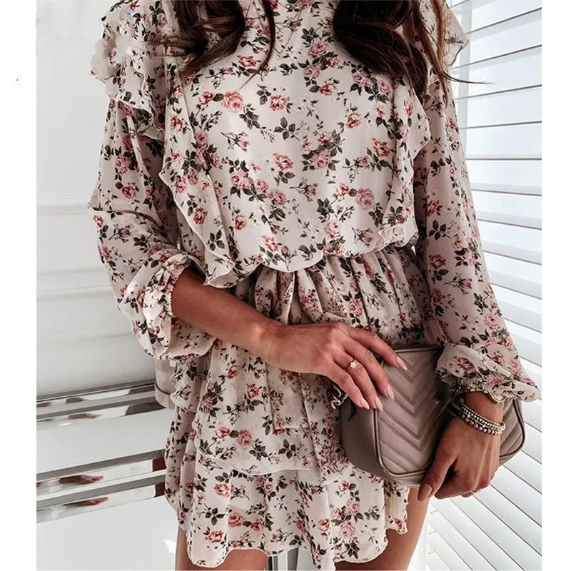 Floral Print Dress For Women Casual Long Sleeve Dress Party, lioness-love