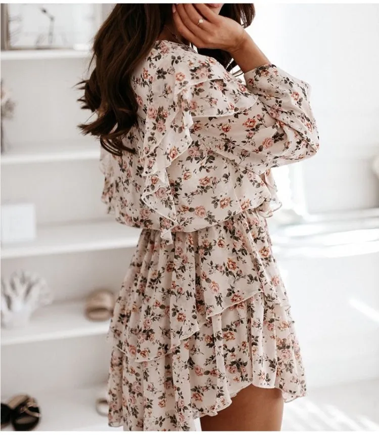 Floral Print Dress For Women Casual Long Sleeve Dress Party, lioness-love