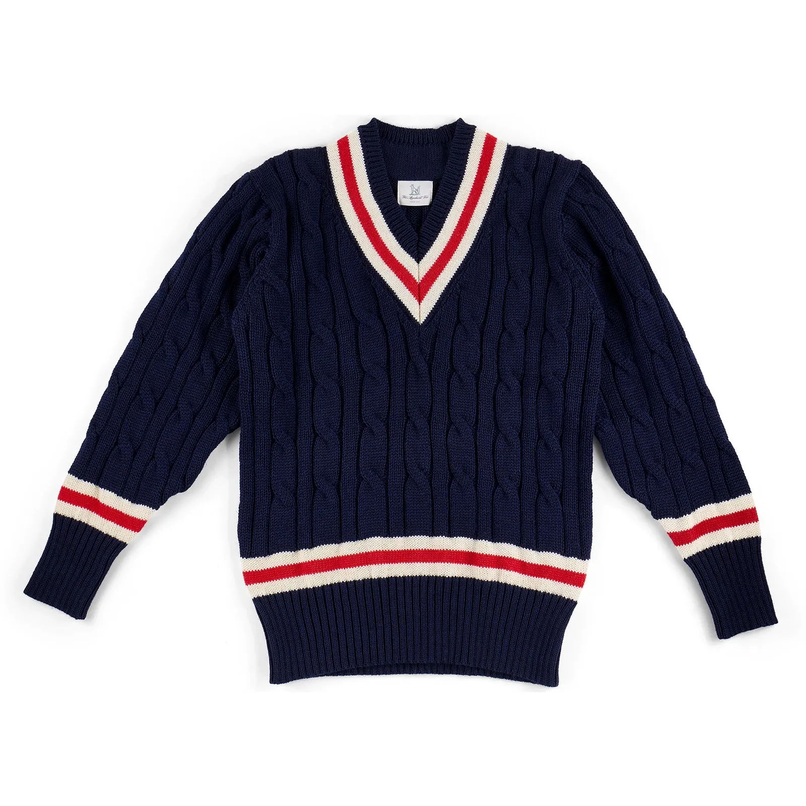 Fox Cricket Club Navy Sweater with Red & White Stripes