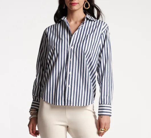 Frances Valentine - Perfect Button Down Stripe Shirt in Navy/White