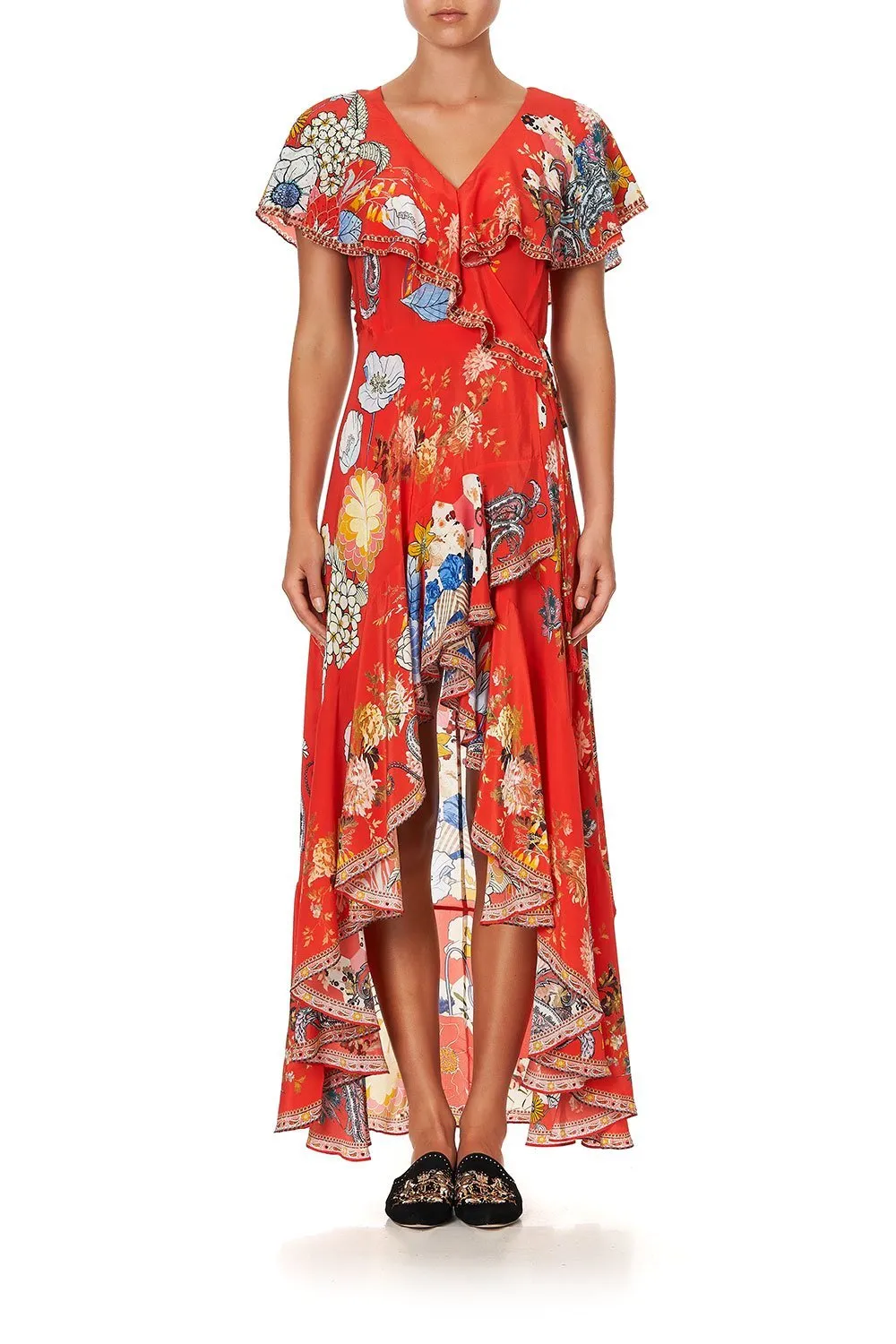 FRILL SLEEVE LONG DRESS PAISLEY IN PATCHES