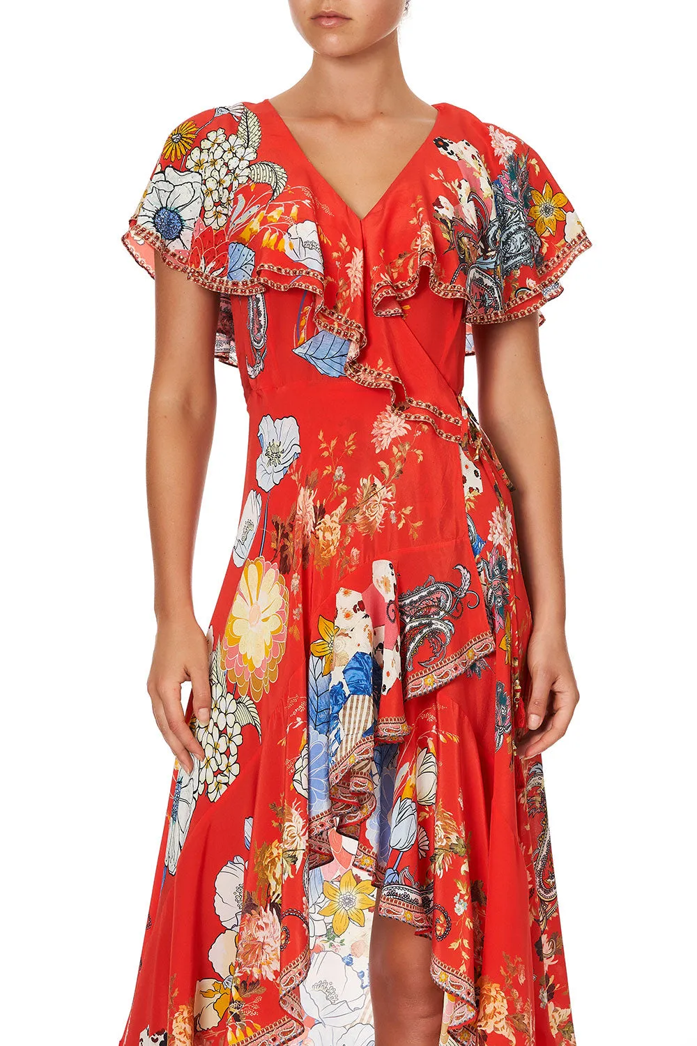 FRILL SLEEVE LONG DRESS PAISLEY IN PATCHES