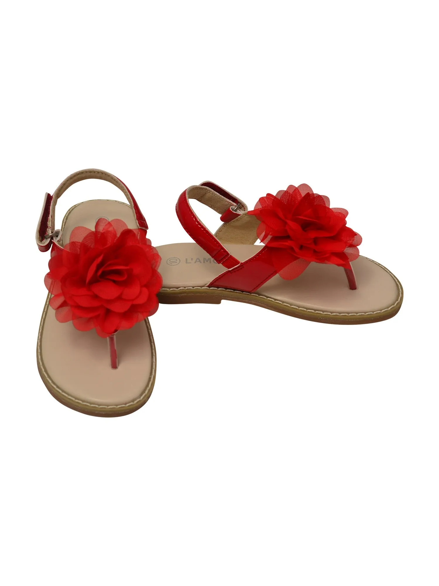 Girls Red Organza Flower Back Strap Thong Sandals 5Toddler-3 Kids