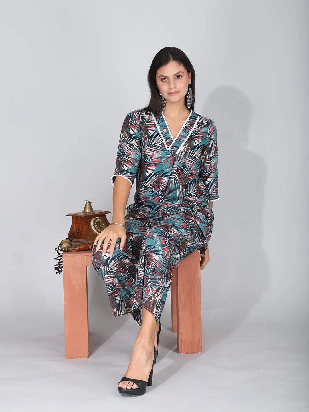 Graceful Green Leafy Loungewear Co-Ord Set