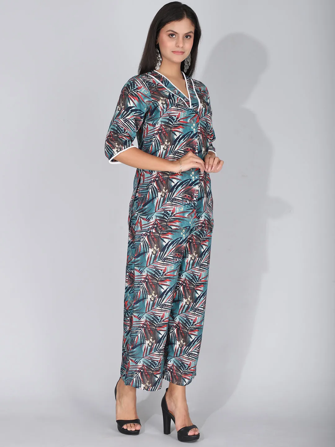 Graceful Green Leafy Loungewear Co-Ord Set