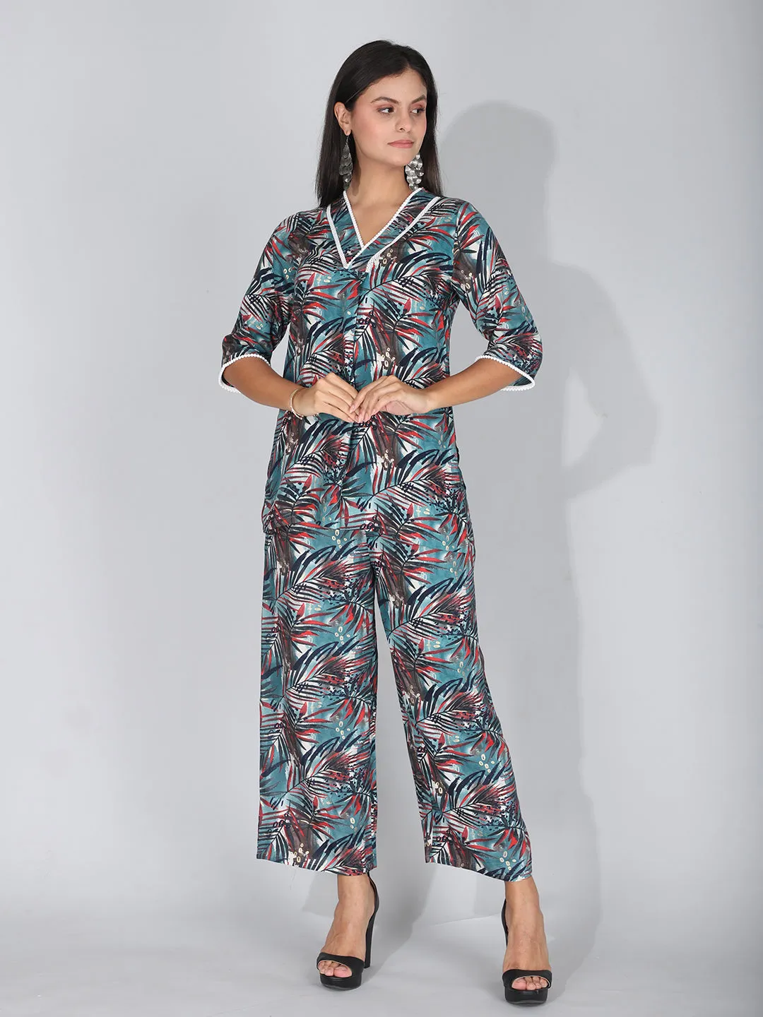 Graceful Green Leafy Loungewear Co-Ord Set