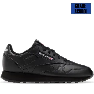 Grade School Reebok Classic Leather Shoes - Core Black / Core Black / Core Black